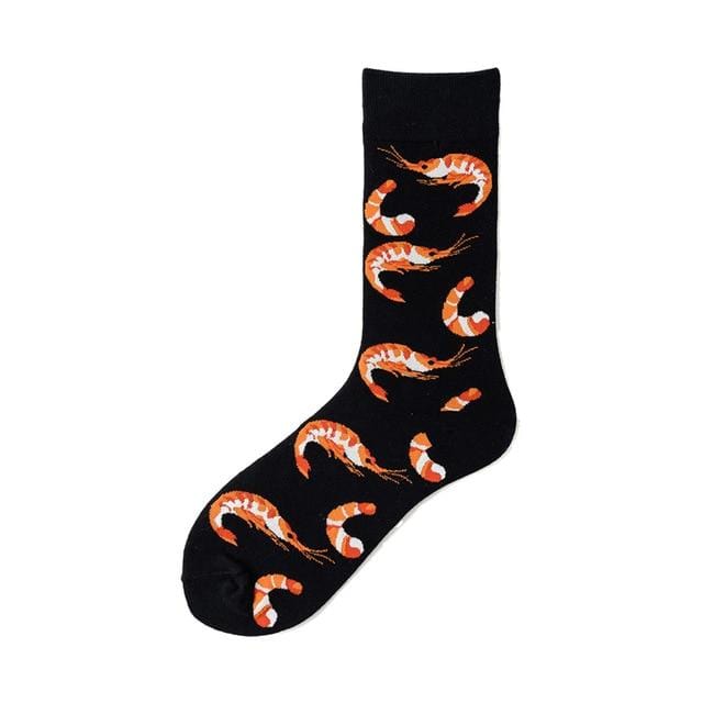 Nouveauté heureux drôle hommes chaussettes graphiques coton peigné Omelette grenouille fou Burger saumon maïs avocat oiseau poisson chaussette cadeau de noël