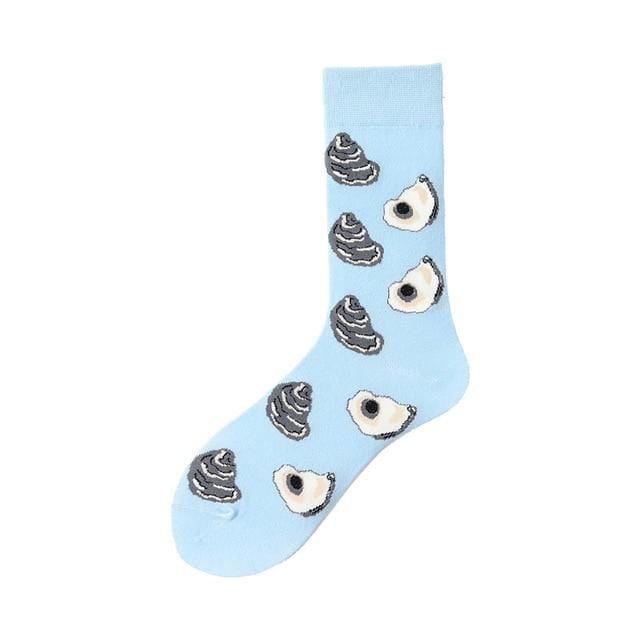 Nouveauté heureux drôle hommes chaussettes graphiques coton peigné Omelette grenouille fou Burger saumon maïs avocat oiseau poisson chaussette cadeau de noël