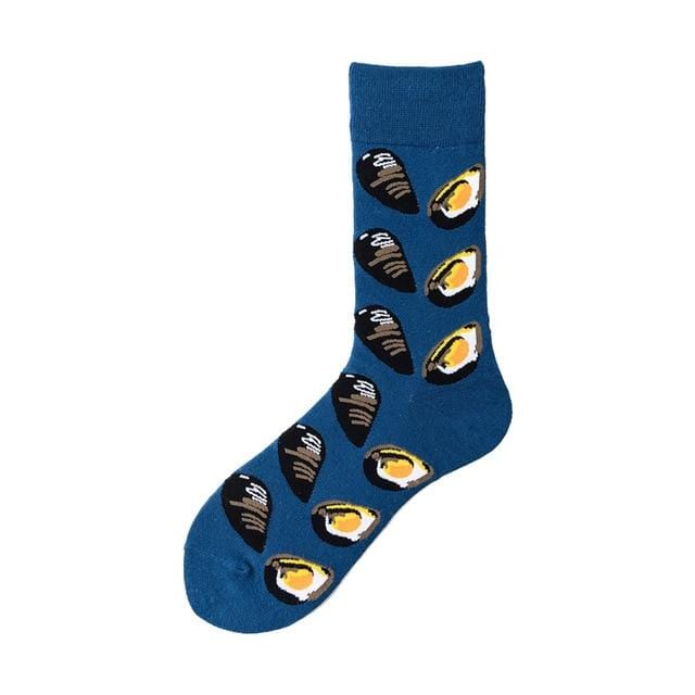 Nouveauté heureux drôle hommes chaussettes graphiques coton peigné Omelette grenouille fou Burger saumon maïs avocat oiseau poisson chaussette cadeau de noël