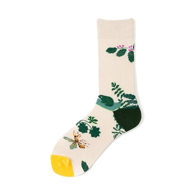 Nouveauté heureux drôle hommes chaussettes graphiques coton peigné Omelette grenouille fou Burger saumon maïs avocat oiseau poisson chaussette cadeau de noël