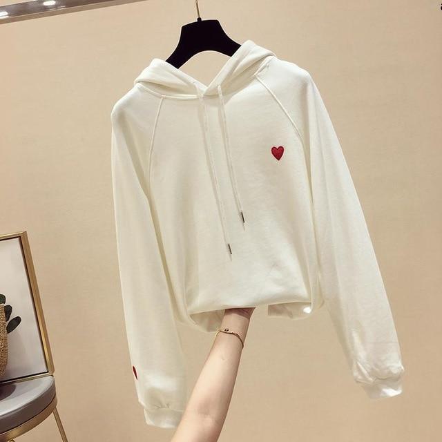 Hiver femmes mode sweat à capuche broderie Harajuku amour coeur polaire dame à capuche en vrac à manches longues femme pull décontracté