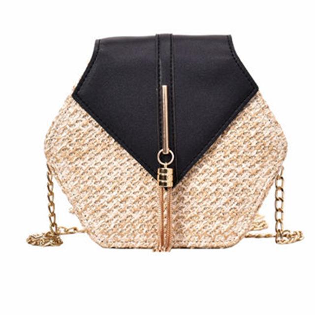 Hexagon Mulit Style Straw+leather Handbag Women Summer Rattan Bag Handmade Woven Beach Circle Bohemia Shoulder Bag New Fashion