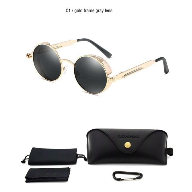 Classic Gothic Steampunk Sunglasses Polarized Men Women Brand Designer Vintage Round Metal Frame Sun Glasses High Quality UV400