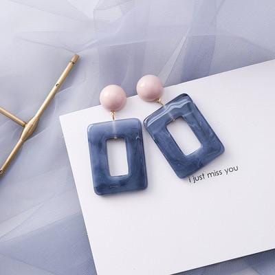 AOMU – boucles d'oreilles géométriques bleues coréennes en acrylique, cercle creux irrégulier carré, pendantes en métal pour femmes, bijoux de fête de plage