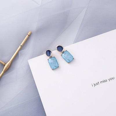 AOMU – boucles d'oreilles géométriques bleues coréennes en acrylique, cercle creux irrégulier carré, pendantes en métal pour femmes, bijoux de fête de plage