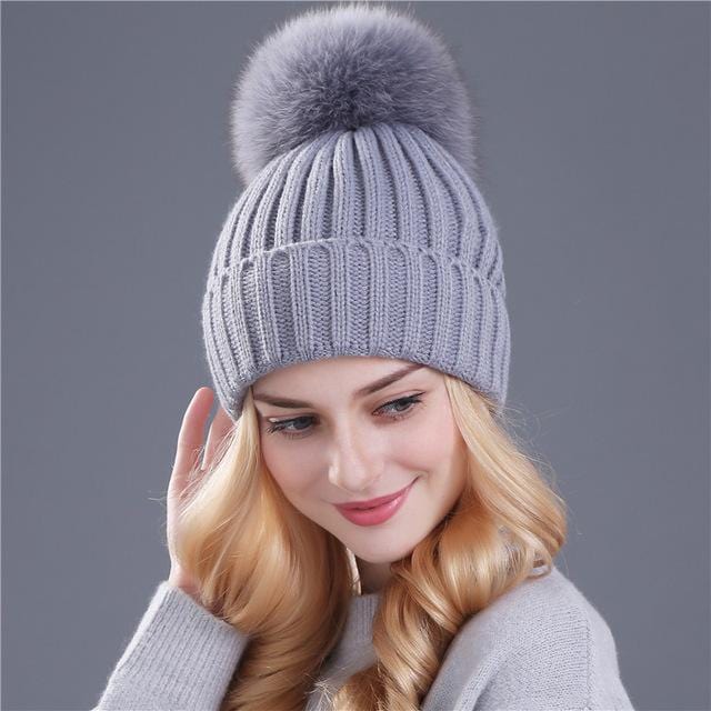 Xtrois vison et fourrure de renard casquette pom poms chapeau d'hiver pour femmes fille chapeau tricoté bonnets casquette flambant neuf épais femme casquette