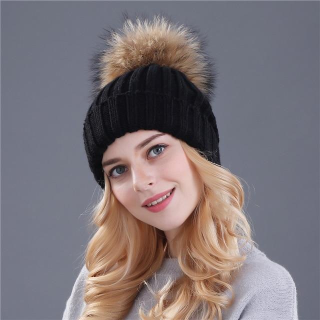 Xthree mink and fox fur ball cap pom poms winter hat for women girl 's hat knitted beanies cap brand new thick female cap