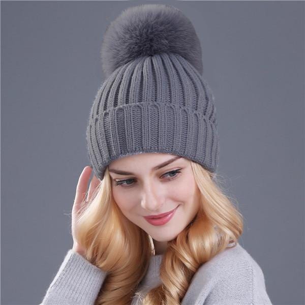 Xtrois vison et fourrure de renard casquette pom poms chapeau d'hiver pour femmes fille chapeau tricoté bonnets casquette flambant neuf épais femme casquette