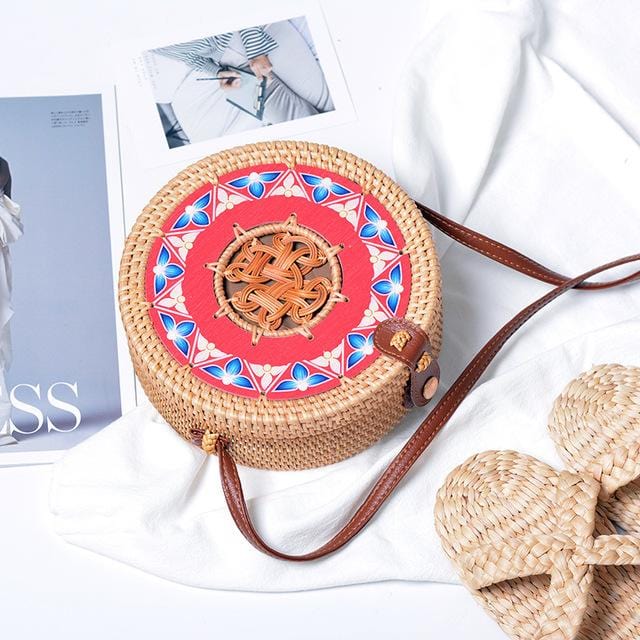 Woven Rattan Bag Round Straw Shoulder Bag Small Beach HandBags Women Summer Hollow Handmade Messenger Crossbody Bags