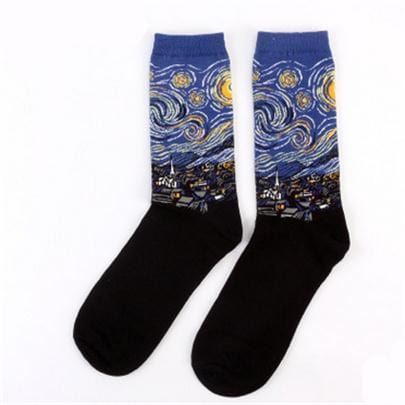 Automne hiver nouveau 3D rétro personnalité Art chaussettes unisexe femmes hommes drôle nouveauté nuit étoilée Vintage chaussettes huile joyeuse chaussettes chaudes