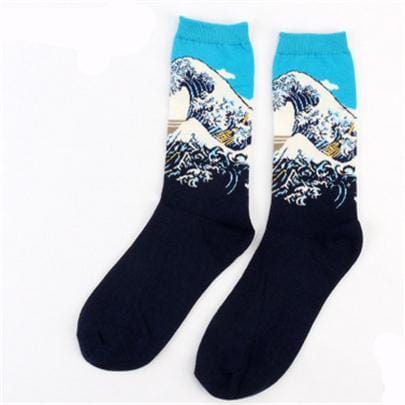 Automne hiver nouveau 3D rétro personnalité Art chaussettes unisexe femmes hommes drôle nouveauté nuit étoilée Vintage chaussettes huile joyeuse chaussettes chaudes