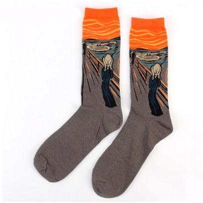 Automne hiver nouveau 3D rétro personnalité Art chaussettes unisexe femmes hommes drôle nouveauté nuit étoilée Vintage chaussettes huile joyeuse chaussettes chaudes