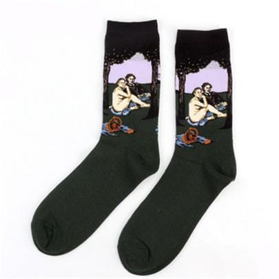 Automne hiver nouveau 3D rétro personnalité Art chaussettes unisexe femmes hommes drôle nouveauté nuit étoilée Vintage chaussettes huile joyeuse chaussettes chaudes