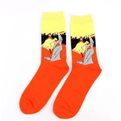 Automne hiver nouveau 3D rétro personnalité Art chaussettes unisexe femmes hommes drôle nouveauté nuit étoilée Vintage chaussettes huile joyeuse chaussettes chaudes