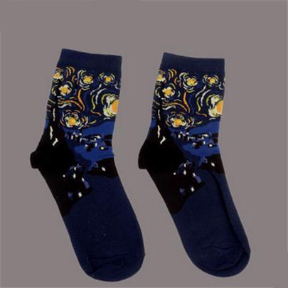 Automne hiver nouveau 3D rétro personnalité Art chaussettes unisexe femmes hommes drôle nouveauté nuit étoilée Vintage chaussettes huile joyeuse chaussettes chaudes