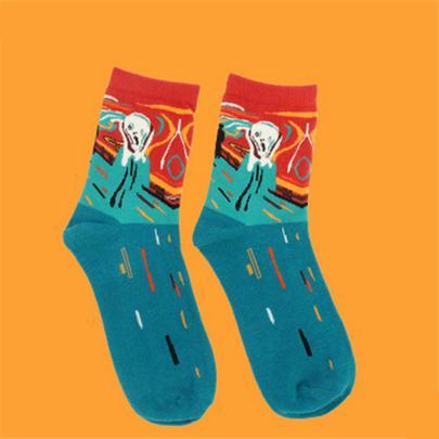 Automne hiver nouveau 3D rétro personnalité Art chaussettes unisexe femmes hommes drôle nouveauté nuit étoilée Vintage chaussettes huile joyeuse chaussettes chaudes