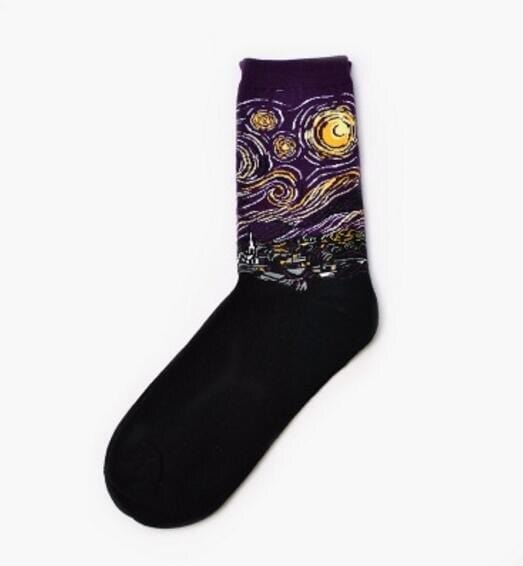 Automne hiver nouveau 3D rétro personnalité Art chaussettes unisexe femmes hommes drôle nouveauté nuit étoilée Vintage chaussettes huile joyeuse chaussettes chaudes