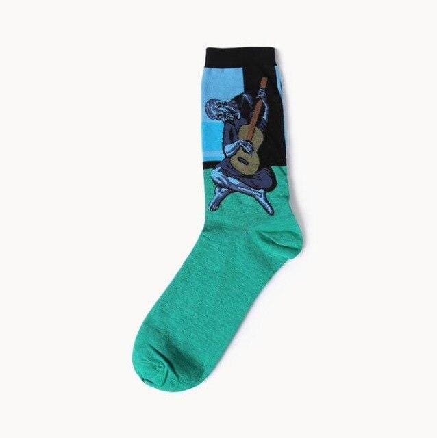 Automne hiver nouveau 3D rétro personnalité Art chaussettes unisexe femmes hommes drôle nouveauté nuit étoilée Vintage chaussettes huile joyeuse chaussettes chaudes