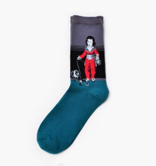 Automne hiver nouveau 3D rétro personnalité Art chaussettes unisexe femmes hommes drôle nouveauté nuit étoilée Vintage chaussettes huile joyeuse chaussettes chaudes