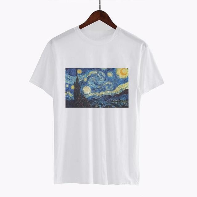 CDJLFH femmes manches courtes graphique T-shirts hauts Vintage T-shirts Vincent van gogh nuit étoilée esthétique blanc T-shirts Harajuku 2018