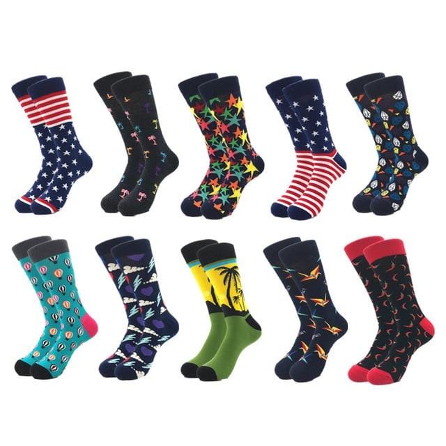 10pairs/lot Brand Quality Men's Socks Combed Cotton colorful Happy Funny Sock Autumn Winter Warm Casual long Men compression sock