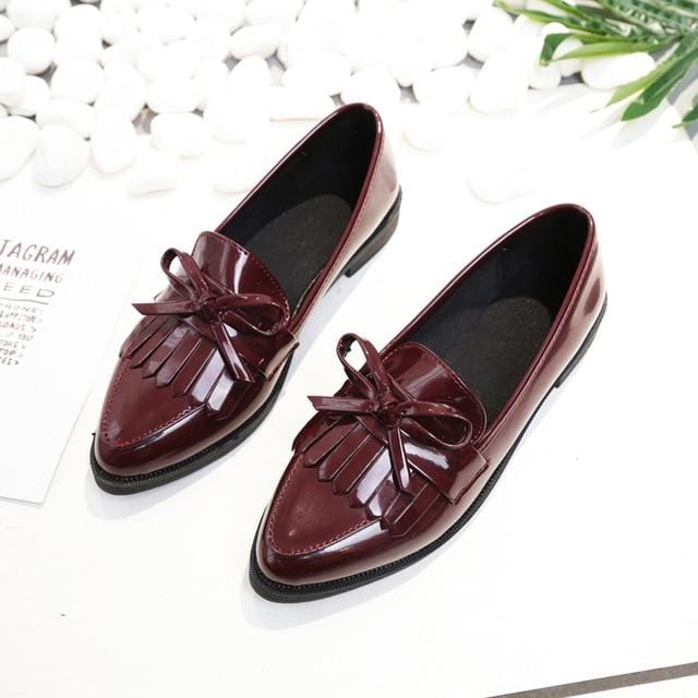 Marque chaussures femme décontracté gland nœud bout pointu noir Oxford chaussures pour femmes appartements confortables sans lacet femmes chaussures cadeau gratuit