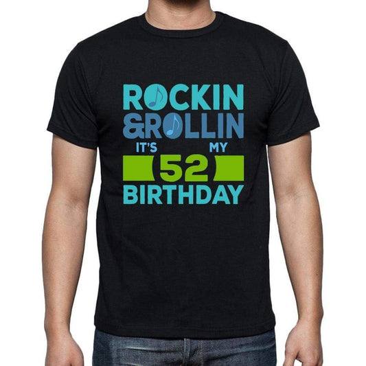 Rockin&rollin 52 Black Mens Short Sleeve Round Neck T-Shirt Gift T-Shirt 00340 - Black / S - Casual