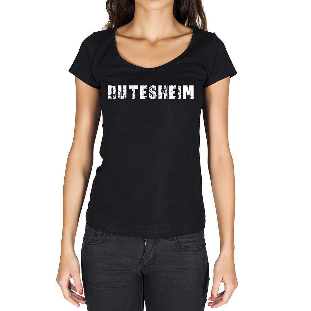 Rutesheim German Cities Black Womens Short Sleeve Round Neck T-Shirt 00002 - Casual