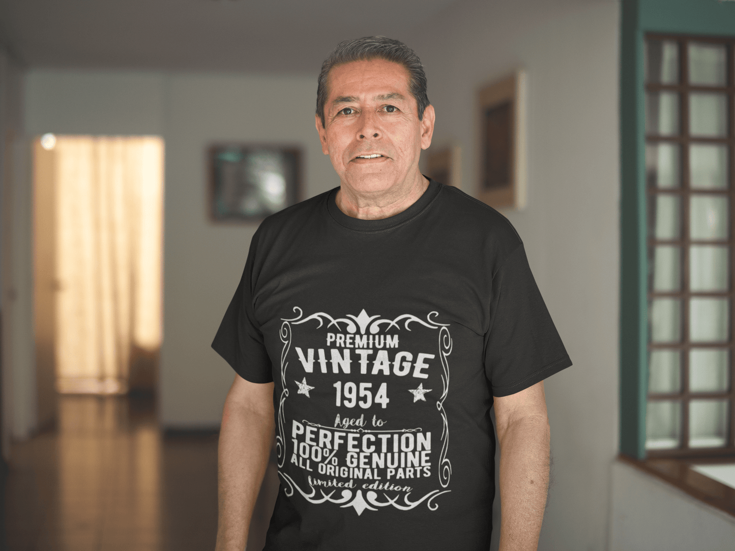 Premium Vintage Jahr 1954, Schwarz, Kurzarm-Rundhals-T-Shirt für Herren, Geschenk-T-Shirt 00347