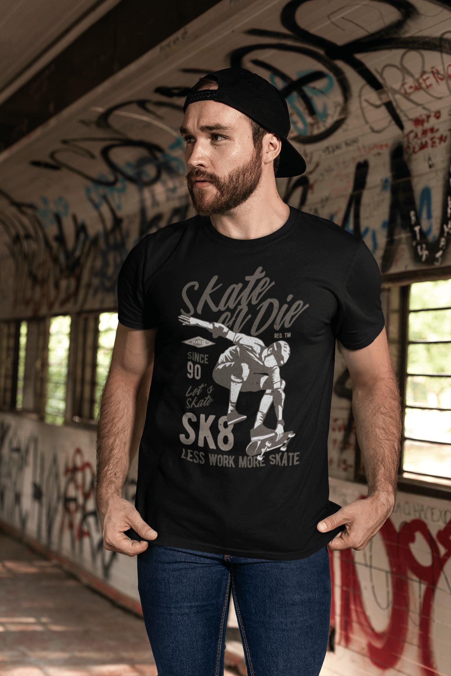 ULTRABASIC Herren T-Shirt Skate or Die Since 90s – Let's Skate SK8 T-Shirt