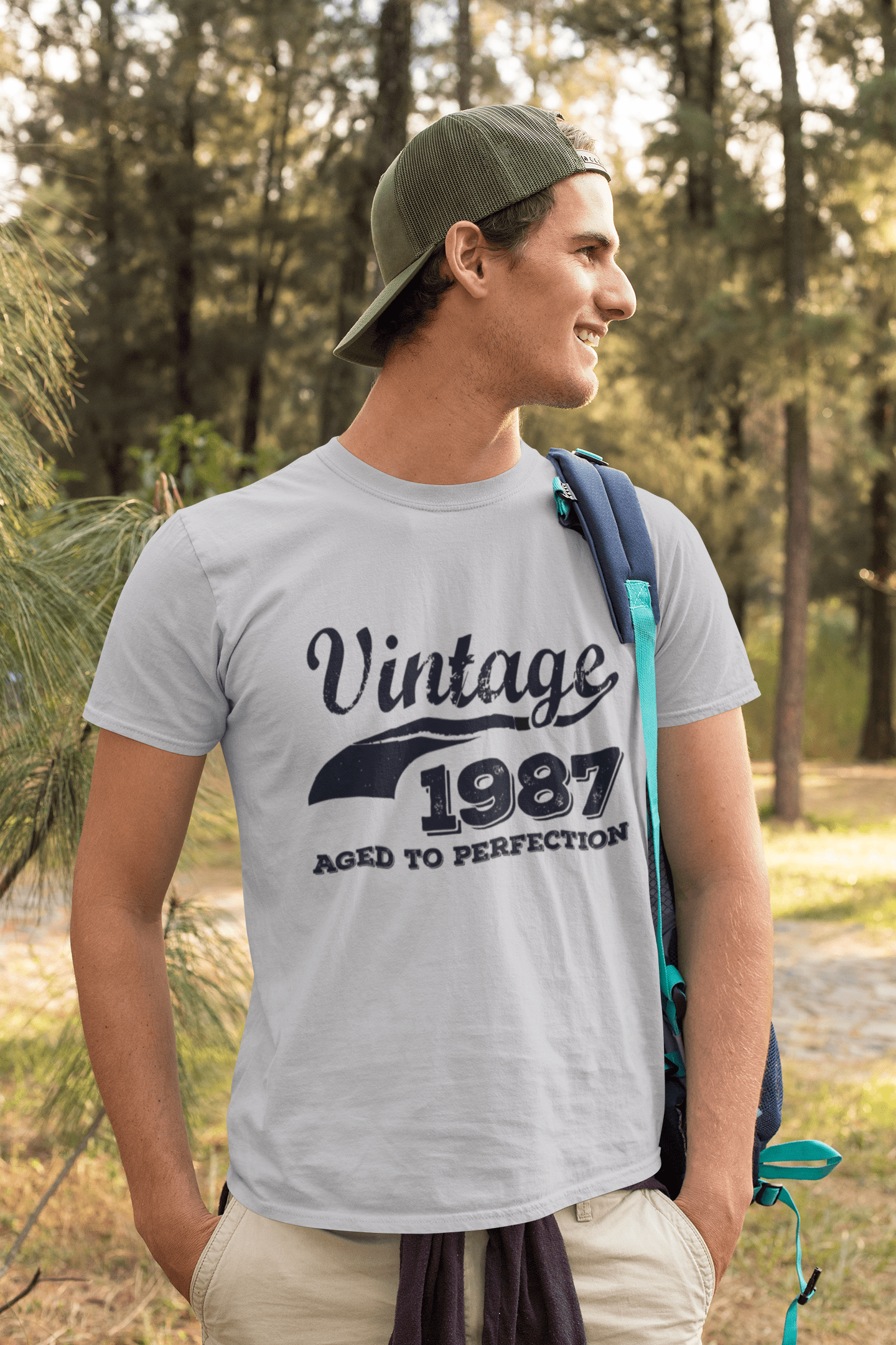 Vintage Aged to Perfection 1987, Grey, Men's Short Sleeve Round Neck T-shirt, gift t-shirt 00346