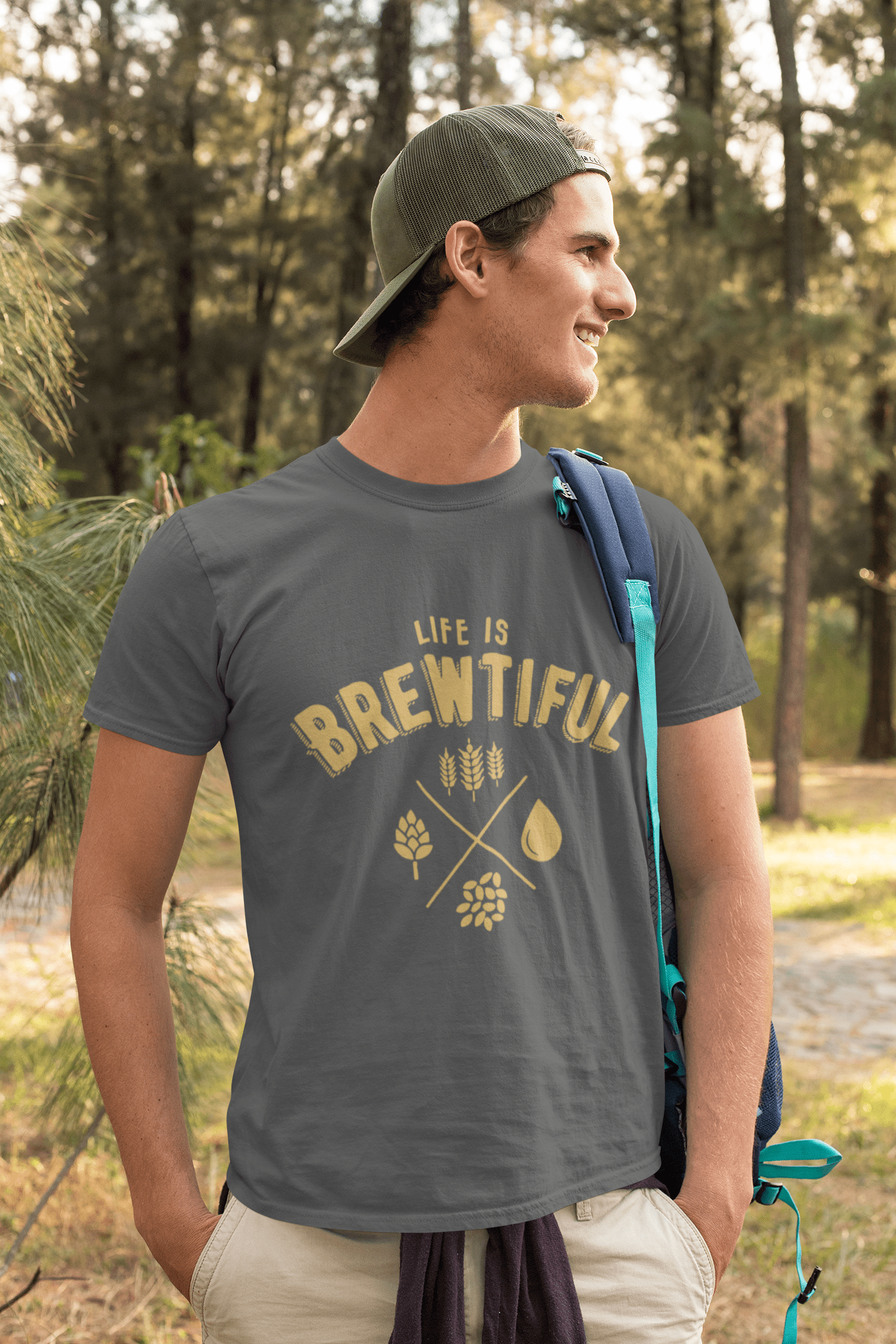 • <span>Graphique</span> unisexe Life is Brewtiful T-Shirt bière décontracté <span>hommes</span> T-Shirt <span>gris souris</span> col rond