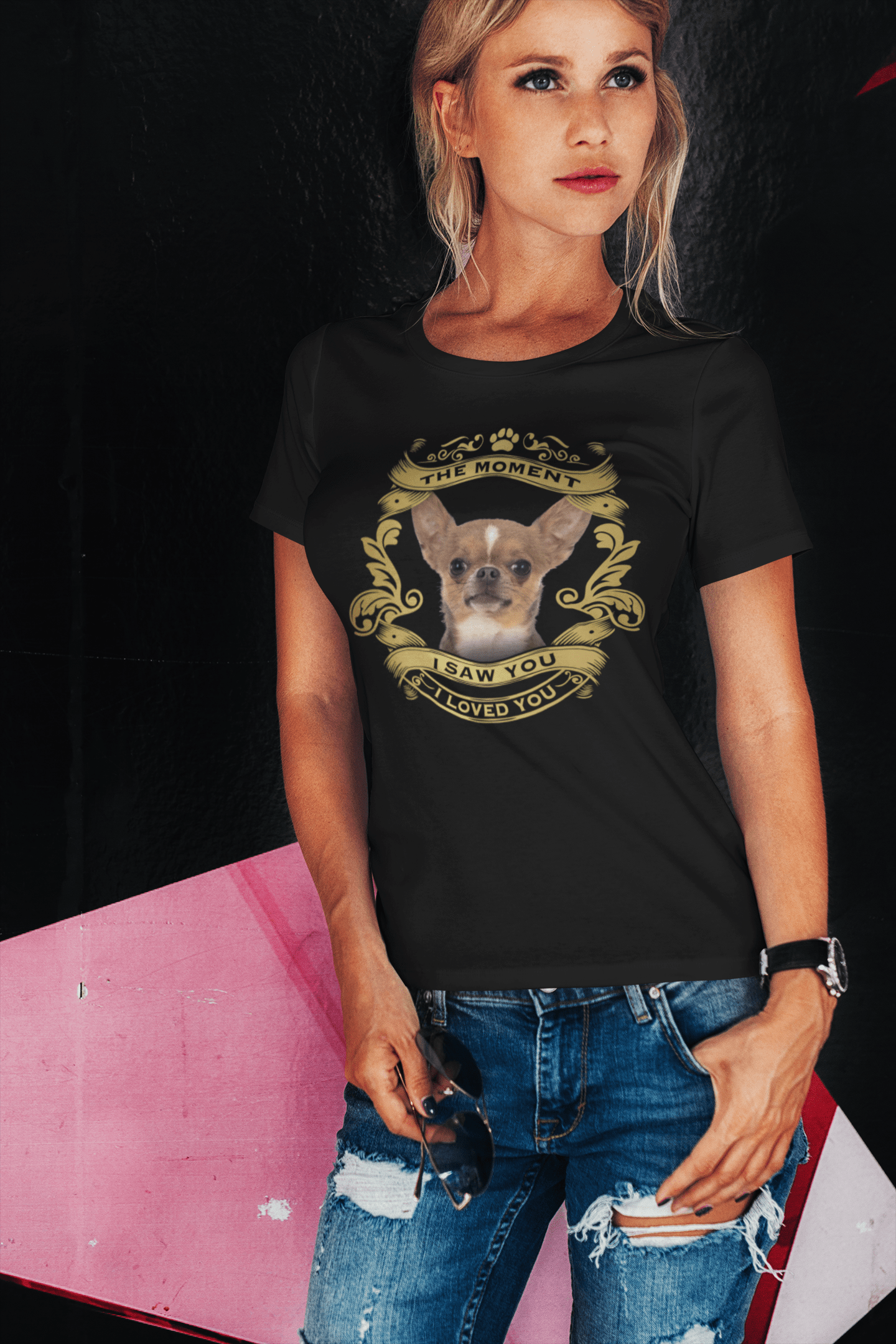 ULTRABASIC Bio-T-Shirt für Damen, Chihuahua – Moment I Saw You I Loved You, Welpen-T-Shirt für Damen