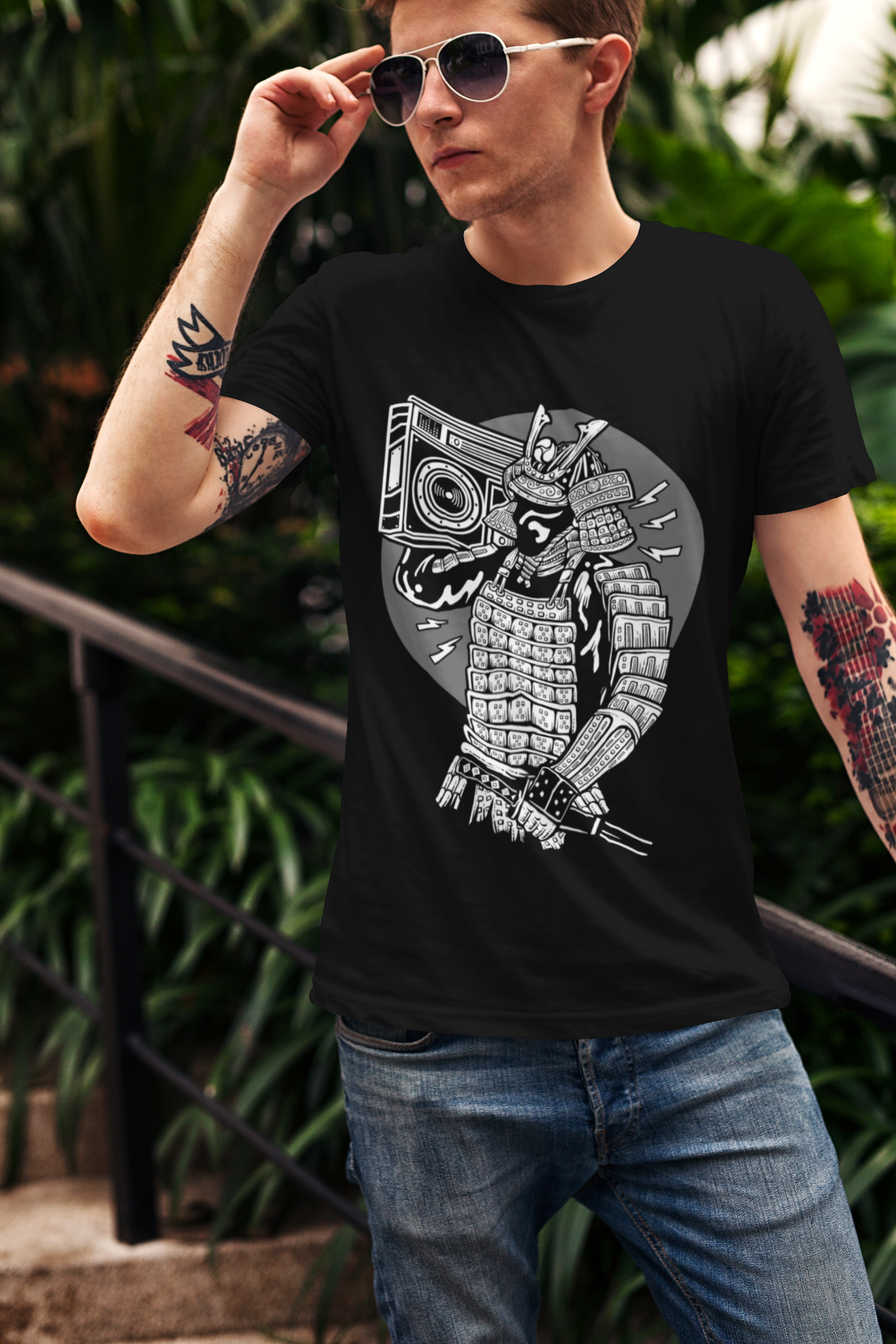 ULTRABASIC T-shirt graphique pour hommes Samouraï avec Boombox Chemise de musique drôle pour hommes