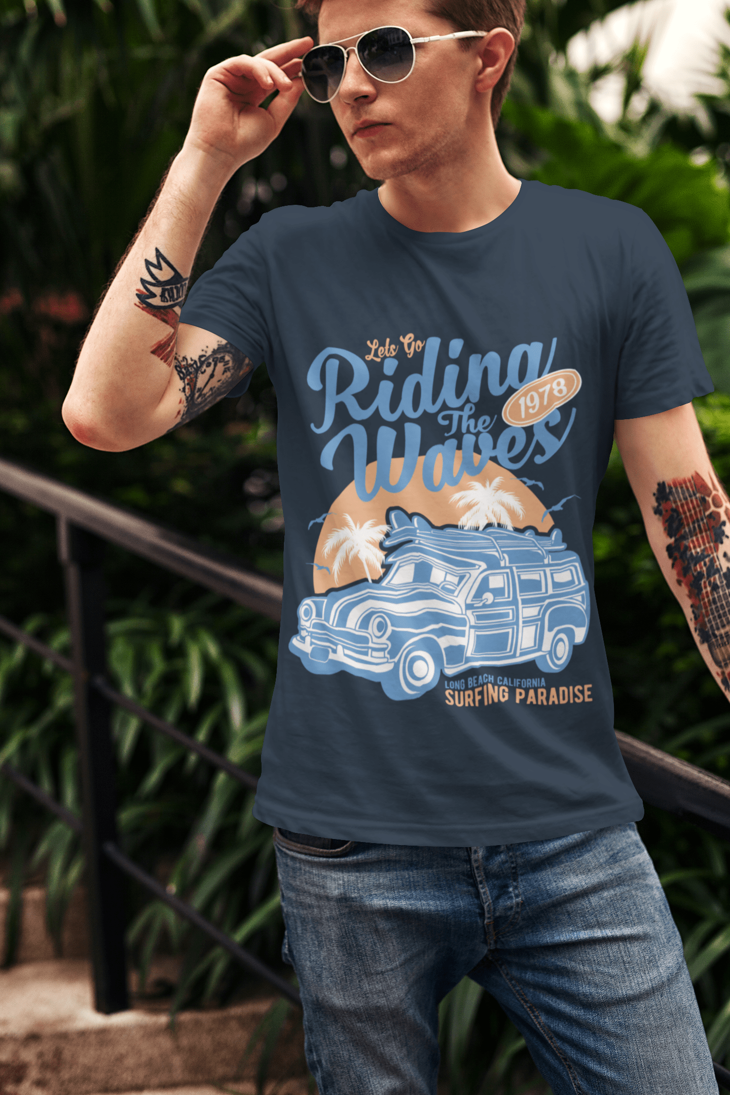 ULTRABASIC Men's T-Shirt Lets Go Riding Waves 1978 - Surfing Tee Shirt for Surfer