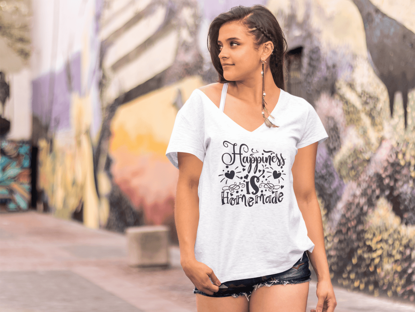 ULTRABASIC Women's T-Shirt Hapiness Is Homemade - Short Sleeve Tee Shirt Tops