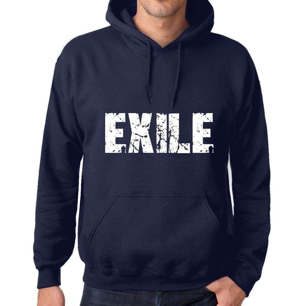 Unisex Printed Graphic Cotton Hoodie Popular Words Exile French Navy - French Navy / Xs / Cotton - Hoodies