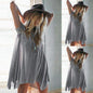 Women Round Neck Loose Irregular Casual Short Sleeve Mini Dress - Gray / L