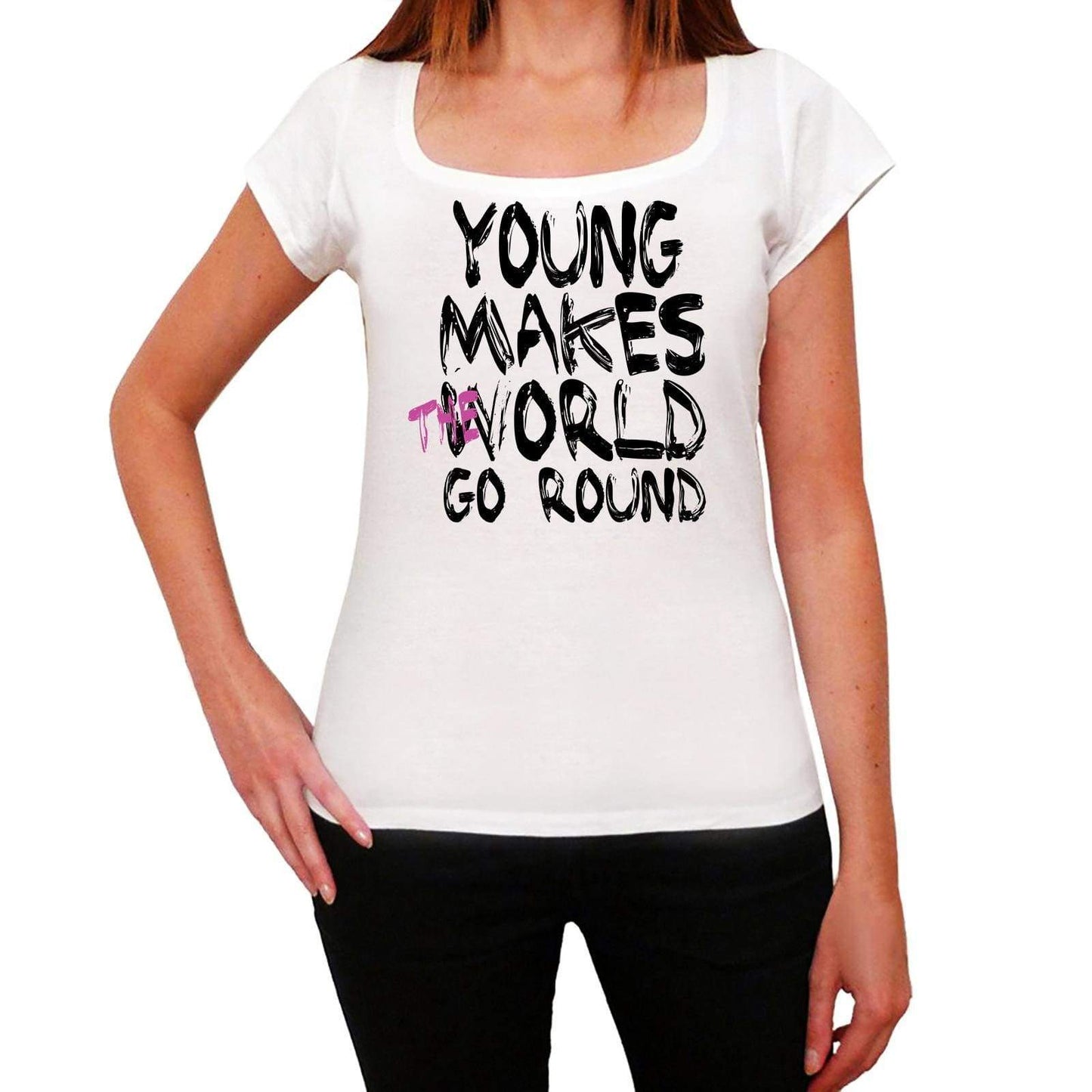 Young World Goes Arround Womens Short Sleeve Round White T-Shirt 00083 - White / Xs - Casual